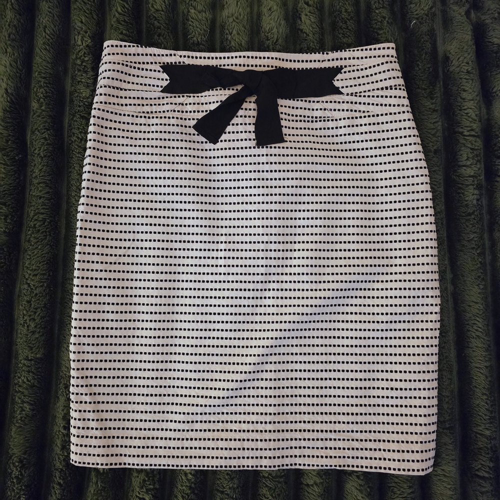 The Limited Black and White Dot-Print Pencil Skirt with Waist Tie